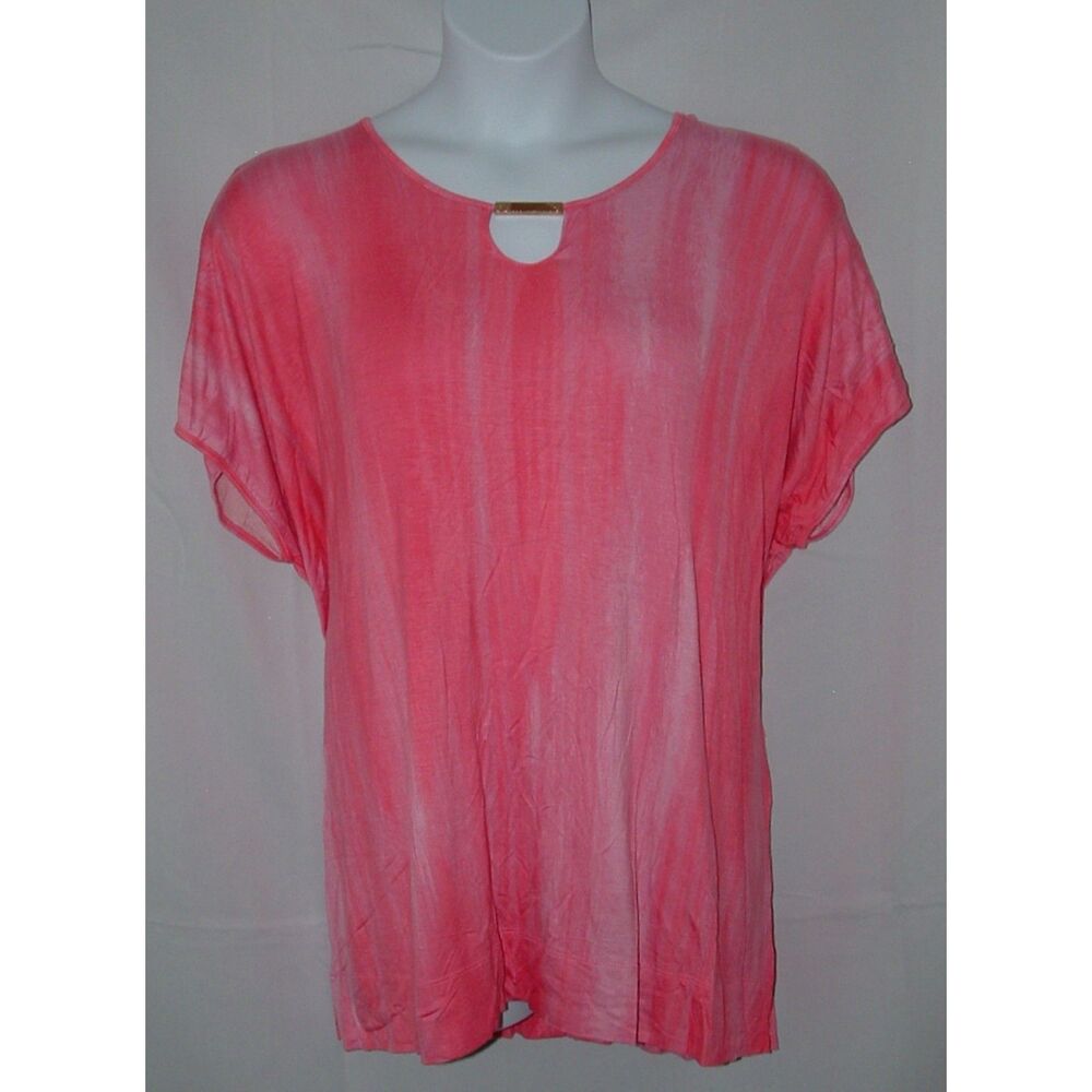 LISA RINNA Pink Tie Dye Sz Large Casual Wear Soft Stretchy Roomy Keyhole Shirt